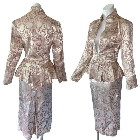 v i n t a g e :: Glam 2pcs Brocade Bombshell Pencil Skirt Peplum Blazer - Picture 3 of 16